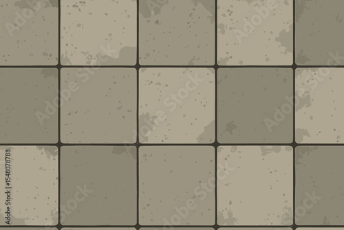 Seamless Vintage Concrete Tile Pattern, Grungy Industrial Texture, Cartoon Square Flooring Background, Retro Urban Wall, Rough Stone Surface, Editable Vector Illustration for Interior Design