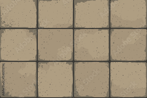 Seamless Vintage Concrete Tile Pattern, Grainy Industrial Stone Wall Texture, Retro Brickwork Background, Square Mosaic Panel Design, Decorative Urban Architecture Vector Illustration