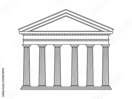 Flat Front View of Classical Building Facade. Building with Columns.