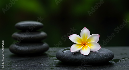 Mindful Moment: Plumeria Gracing a Pile of Relaxation Stones