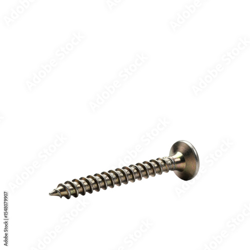 A single new metallic gray drywall screw with coarse thread, sharp pointed tip, and phillips head, isolated against a pure transparent background with no visible shadows, precision utility product