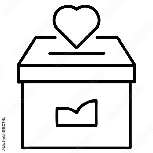 Donation Box Line Art Icon with Heart – Charity and Giving Symbol Illustration

