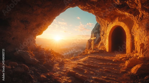 Sunset cave tomb sunrise landscape faith hope