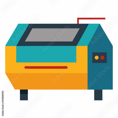 Industrial laser cutter machine, modern cutting technology, colorful vector illustration, manufacturing equipment