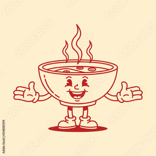 Cheerful Cartoon Bowl Of Soup Character With Steaming Hot Broth And Open Hands