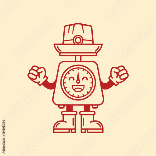 Cheerful Cartoon Character Design of a Smiley Scale with Playful Expression and Bold Outline