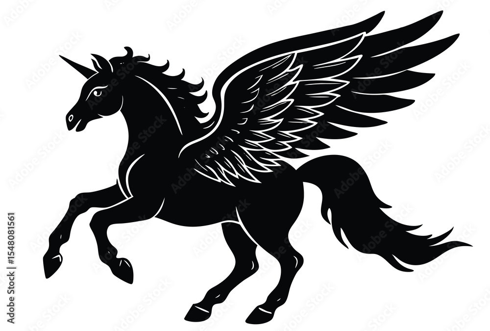 Fototapeta premium Pegasus running silhouette vector illustration simple icon flat design majestic mythical horse