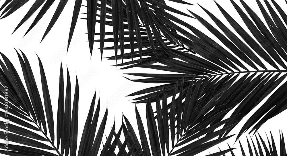 Fototapeta premium Minimalist Dark Palm Leaves on White Background