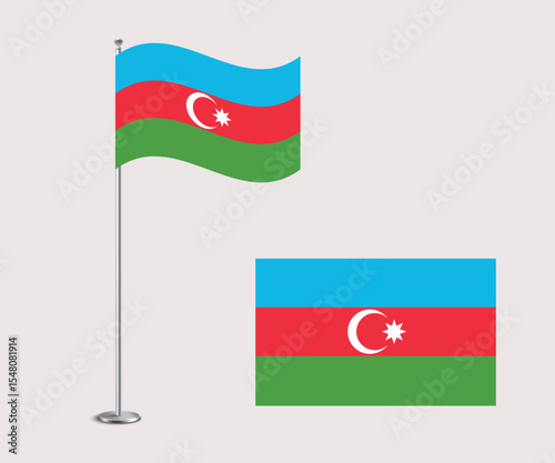 High Quality Vector Illustration of the Azerbaijan National Flag in Flat Style