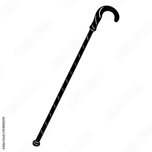 Cane, walking stick, black vector icon, illustration, mobility aid