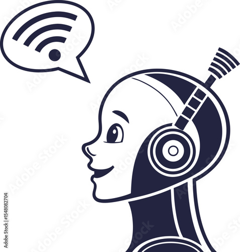 robot head profile with wifi signal communication