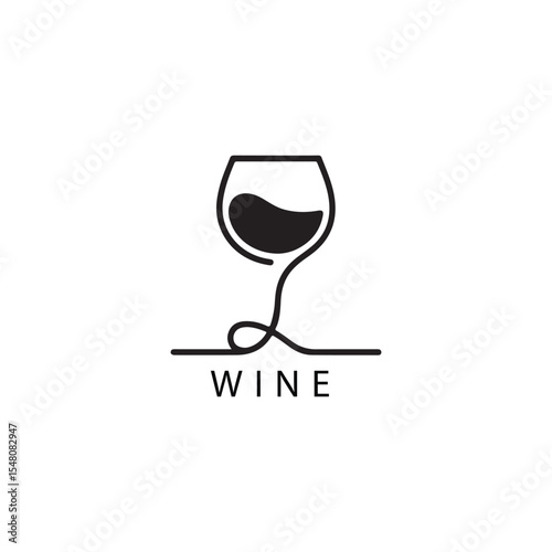 Minimalist Wine Logo Design Featuring a Single Line Drawing of a Wine Glass and the Word Wine
