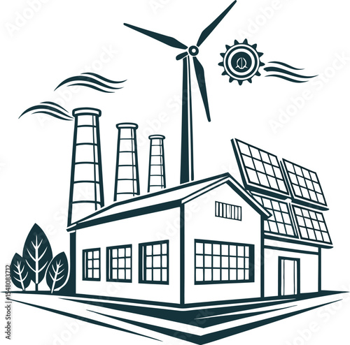 eco friendly factory with solar and wind energy power