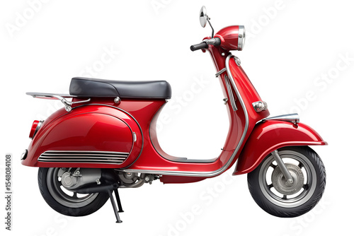 Classic red scooter isolated on transparent background
