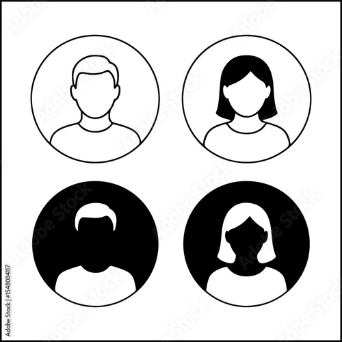 People avatars of male and female in line art and silhouette