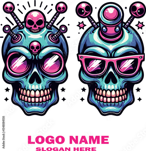 Snarky skulls logo Vector white background .