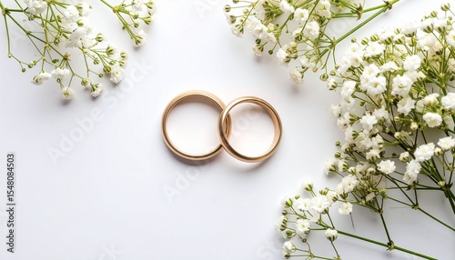 wedding rings on a bouquet of flowers