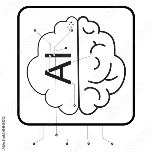Minimal icon representing the symbiosis of AI and human knowledge driving innovation, in a rounded square frame and human brain outline
.eps