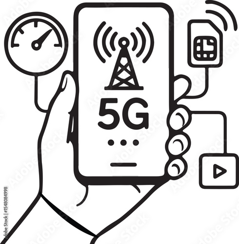 Minimalist Hand Holding Smartphone with 5G Connectivity Icon