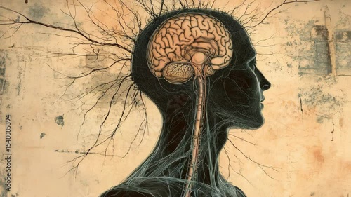 A drawing of a person 's head and brain