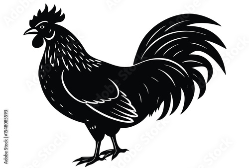 Rooster vector silhouette icon simple flat design farm bird illustration logo