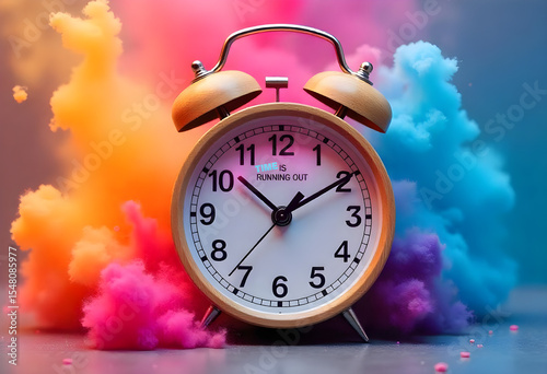 Urgency Concept Image Featuring Analog Clock with Warning Message in Bold Red Font Time is Running Out, Perfect for Business Deadlines, Time Management, and Motivational Themes, Symbolizing Pressure