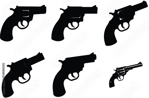 "Gun Silhouette Vector Set – Revolver and Pistol in Minimal Style"