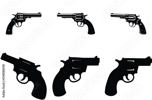 "Gun Silhouette Vector Set – Revolver and Pistol in Minimal Style"