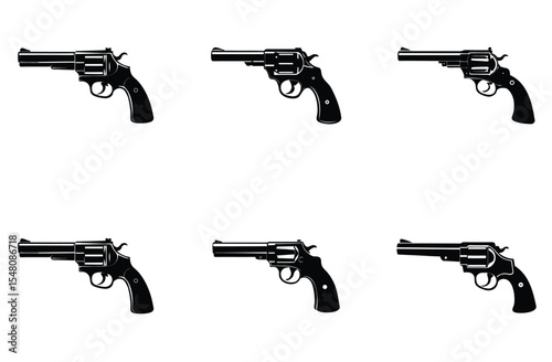 "Gun Silhouette Vector Set – Revolver and Pistol in Minimal Style"