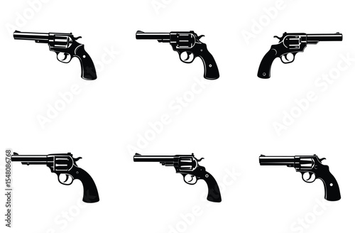 "Gun Silhouette Vector Set – Revolver and Pistol in Minimal Style"