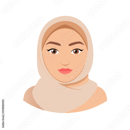 Woman with Hijab Face Vector Icon 