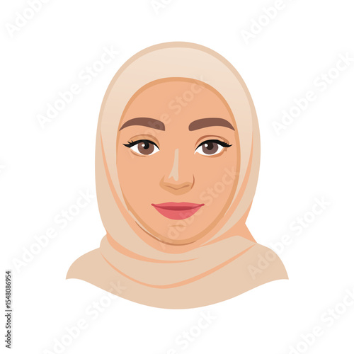 Middle Eastern Woman Face Vector Icon with Hijab