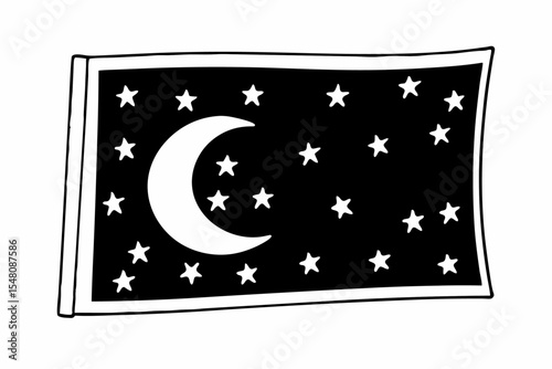 Minimalist Moon and Stars Design in Simple Black Yellow Cyan and Magenta