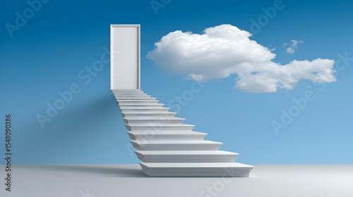 of crystal leading into the sky, ending at a floating mirror door