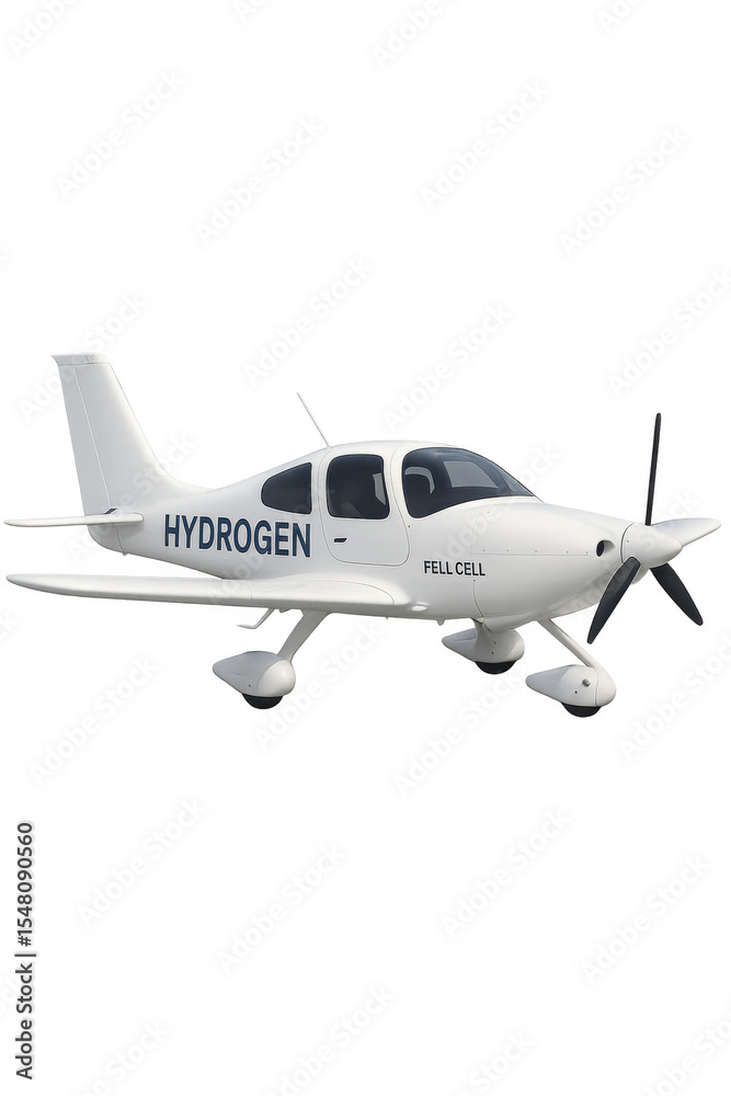 Fototapeta premium Hydrogen fuel cell powered airplane flying with transparent background