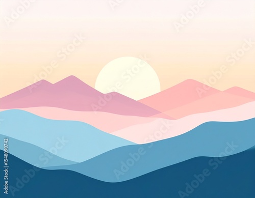 Flat vector style pastel colored mountain landscape