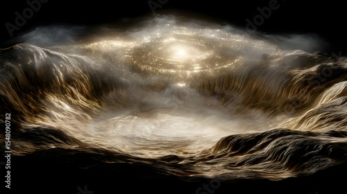 filled with shifting shadows and glimmering particles forming a sense of endless descent