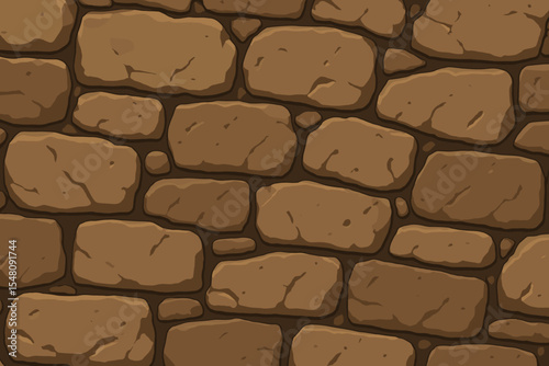 Cartoon stone wall seamless pattern. Vector texture background for game design. Hand drawn illustration of medieval castle stonework, fantasy dungeon floor or rustic rock pavement.