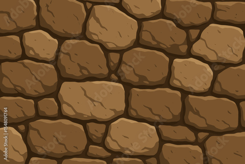 Rough stone wall texture seamless pattern. Cartoon vector background of a rustic cobblestone or rock wall. Medieval masonry stonework illustration for game or building design.