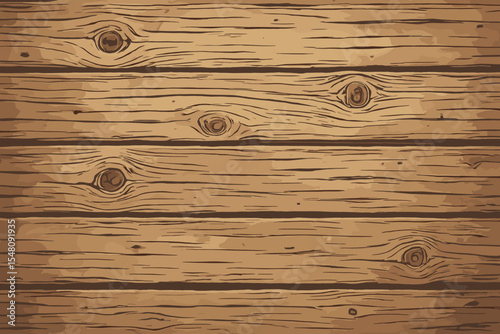 Rustic wooden texture vector background. Vintage cartoon illustration of old brown wood planks with grain and knots. Natural floor, wall, or table surface pattern design.