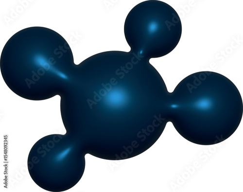 3D blue metaball, connected liquid drops. Design element for creating modern labels, templates, backgrounds, banners, posters. Isolated vector illustration.