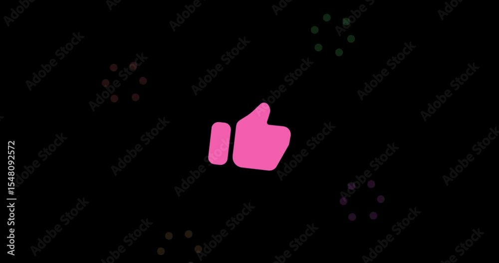 YouTube Thumbs up button animation. Social Media like icon motion design. Fun colorful confetti burst. Subscribe button.  User reaction, Emoji feedback animations. Transparent MOV video overlay