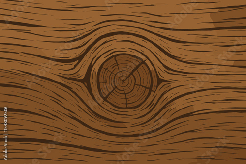 Rustic wood knot texture vector background. Cartoon wooden plank with natural grain and circular knot pattern for vintage, lumber, carpentry, construction, woodworking, or nature design projects.