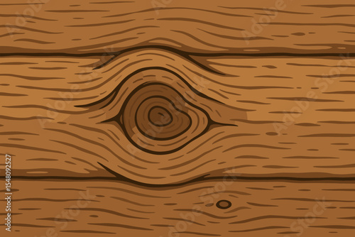 Seamless cartoon wood texture with prominent knot. Rustic natural timber plank background. Vector illustration for floor, wall, tabletop, lumber, construction, interior, organic design projects