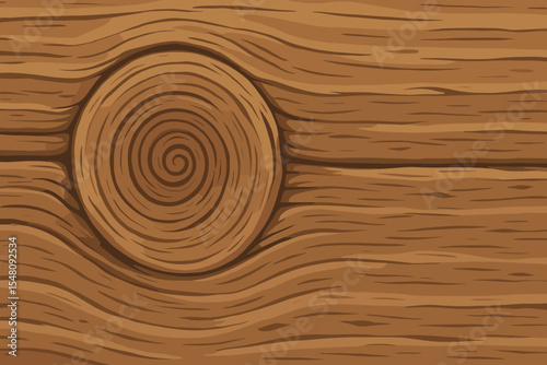 Seamless Cartoon Wood Texture with Detailed Knot. Rustic Log Cabin Timber Surface. Natural Wooden Plank Background for Banners, Web Design, Game Environment, Decorative Patterns. Vector Illustration