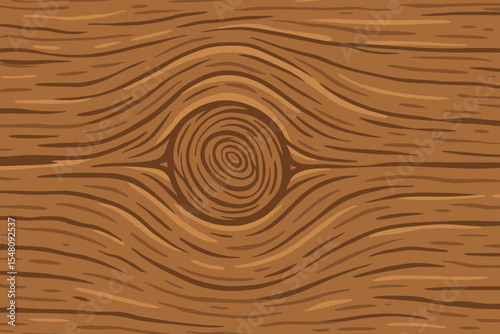 Seamless Wooden Plank Texture with Detailed Knot. Rustic Wood Grain Background. Natural Timber Pattern. Hand Drawn Vector. Lumber Surface Illustration for Flooring, Wall, Panel, Furniture Design