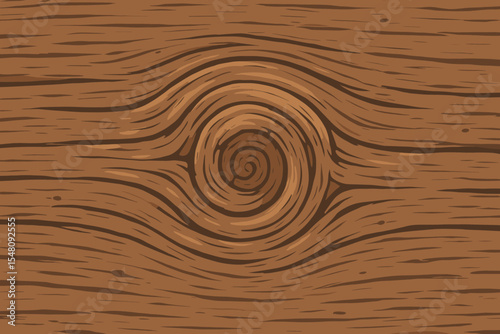 Realistic Wood Grain Texture Vector Illustration with Prominent Swirl Knot Pattern for Rustic Background, Natural Timber Surface Detail, Seamless Brown Plank Design for Flooring or Wall Decor