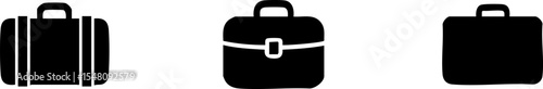 Three different black briefcase icons with varying shapes and designs on a white background.