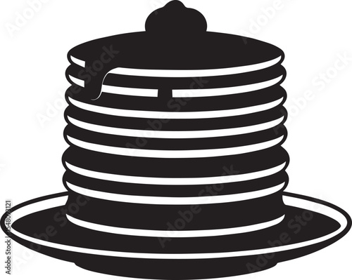 Delicious Breakfast Pancake Silhouette in Black | Flat Food Illustration Vector Format