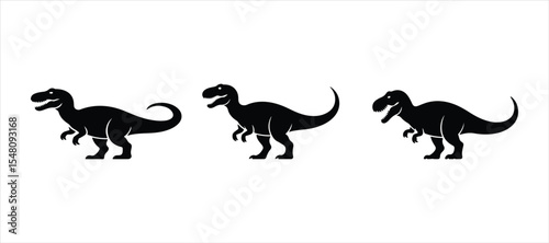 Tyrannosaurus rex silhouette vector hand drawn illustration on white background. t-rex silhouette icon set.
